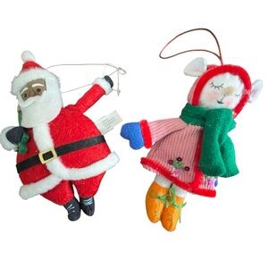 Christmas Ornaments Santa Lamb Set of 2 Felt and Fabric Festive Holiday